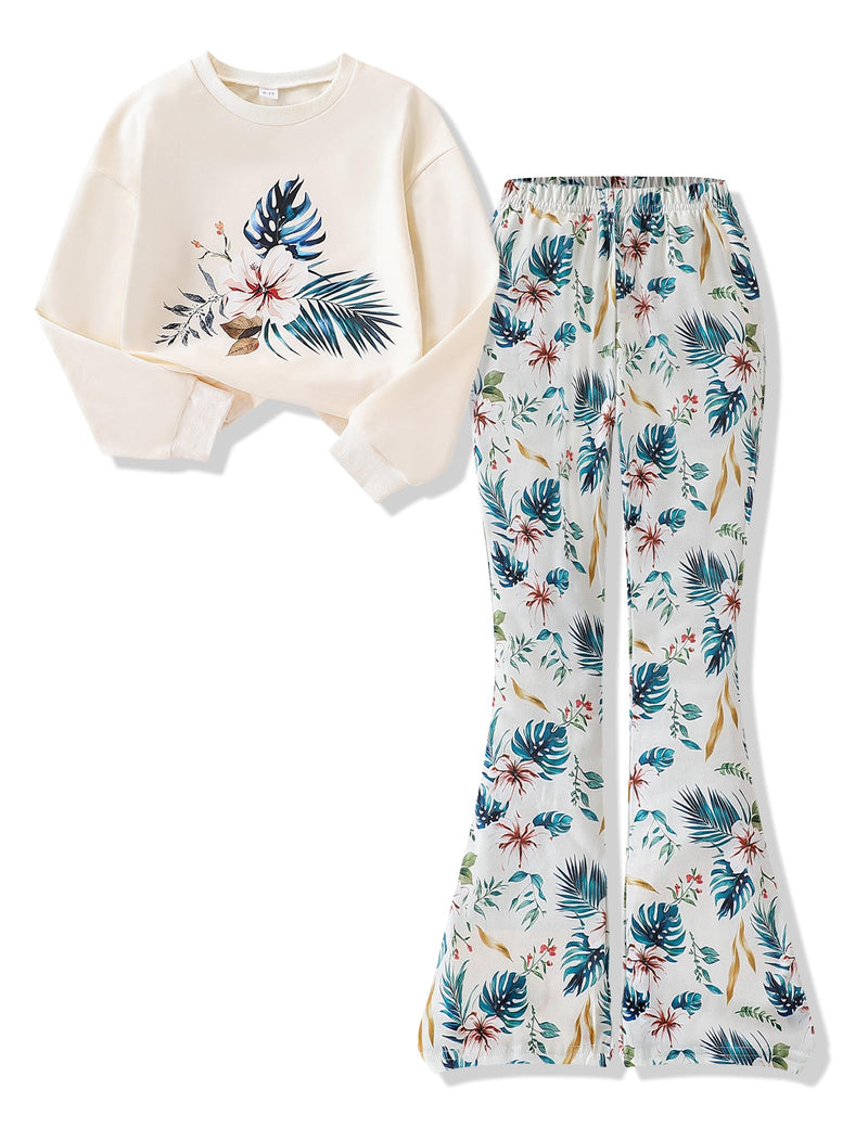 Voxikidio Girls 2 Piece Outfits Long Sleeve Butterfly Sweatshirt & Flared Pants Fall Clothing Set Size 7-12 Years