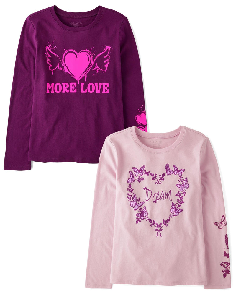 The Children's Place Girls Unicorns,Sports,Butterflies Long Sleeve Graphic T-Shirts,2 Pack