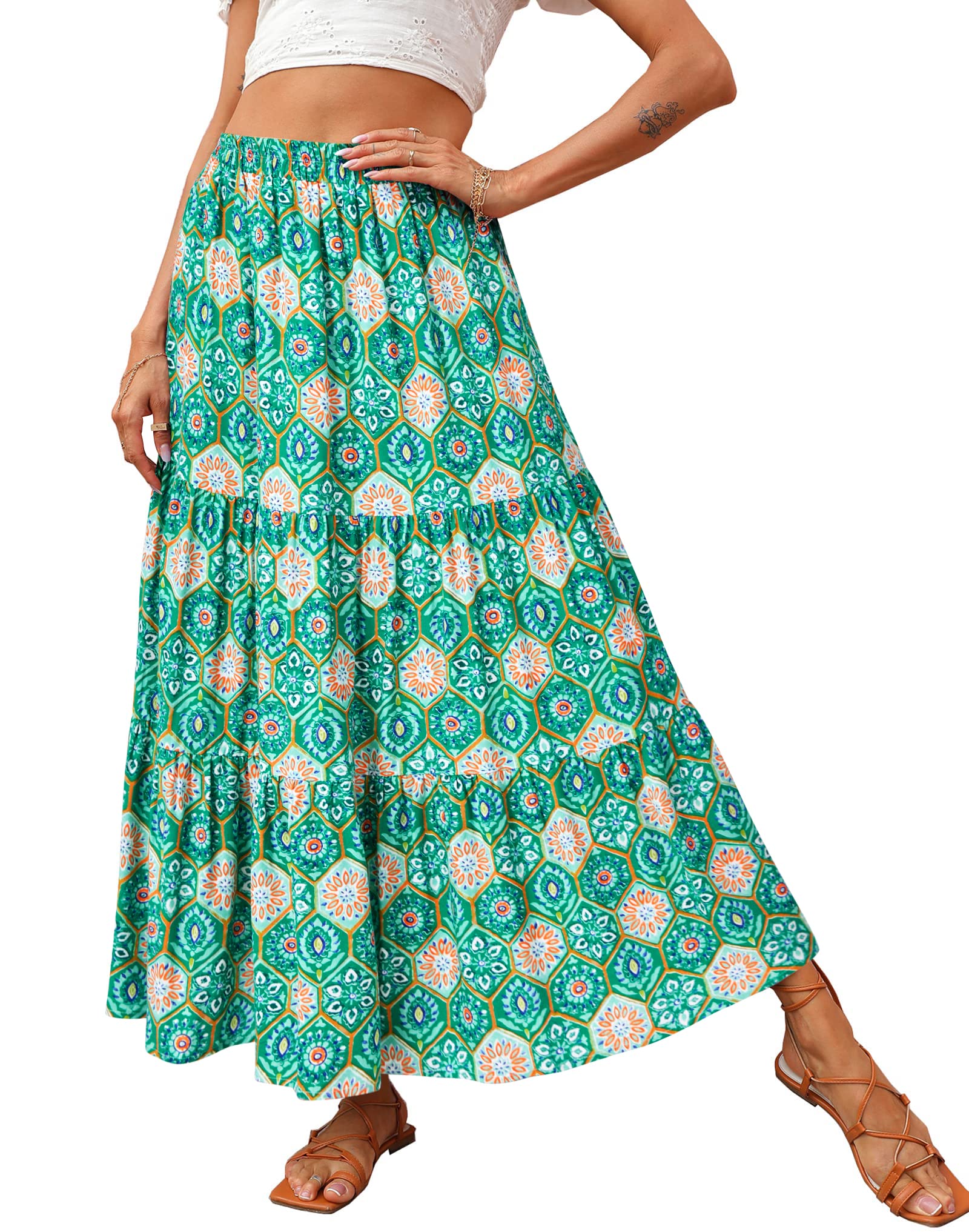 KIRUNDO Maxi Skirts for Women 2026 Summer Boho Floral High Waist Casual Flowy Long Skirt Beach Vacation Cruise Resort Wear