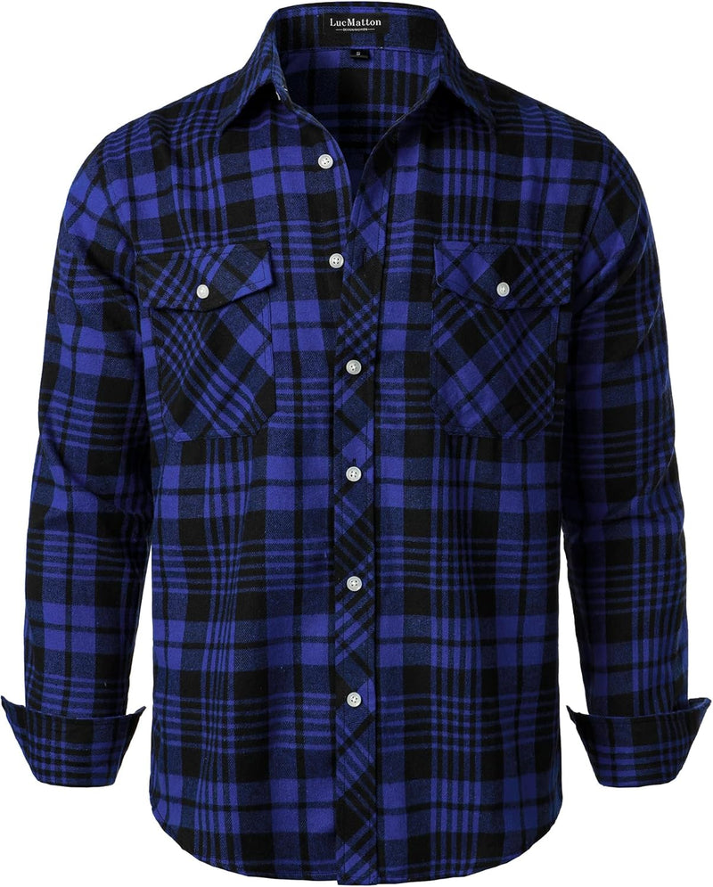 LucMatton Men's Flannel Shirt Casual Regular Fit Long Sleeve Button Down Plaid Shirt with Pocket-14