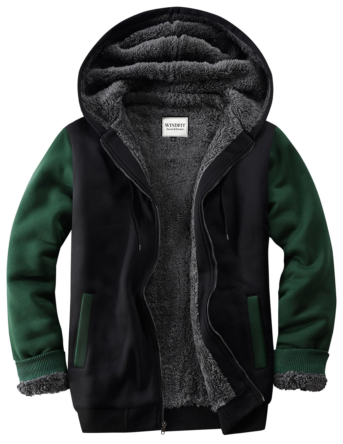 WINDFIT Men Sherpa Jacket Heavyweight Zip Hoodie Fleece Hooded