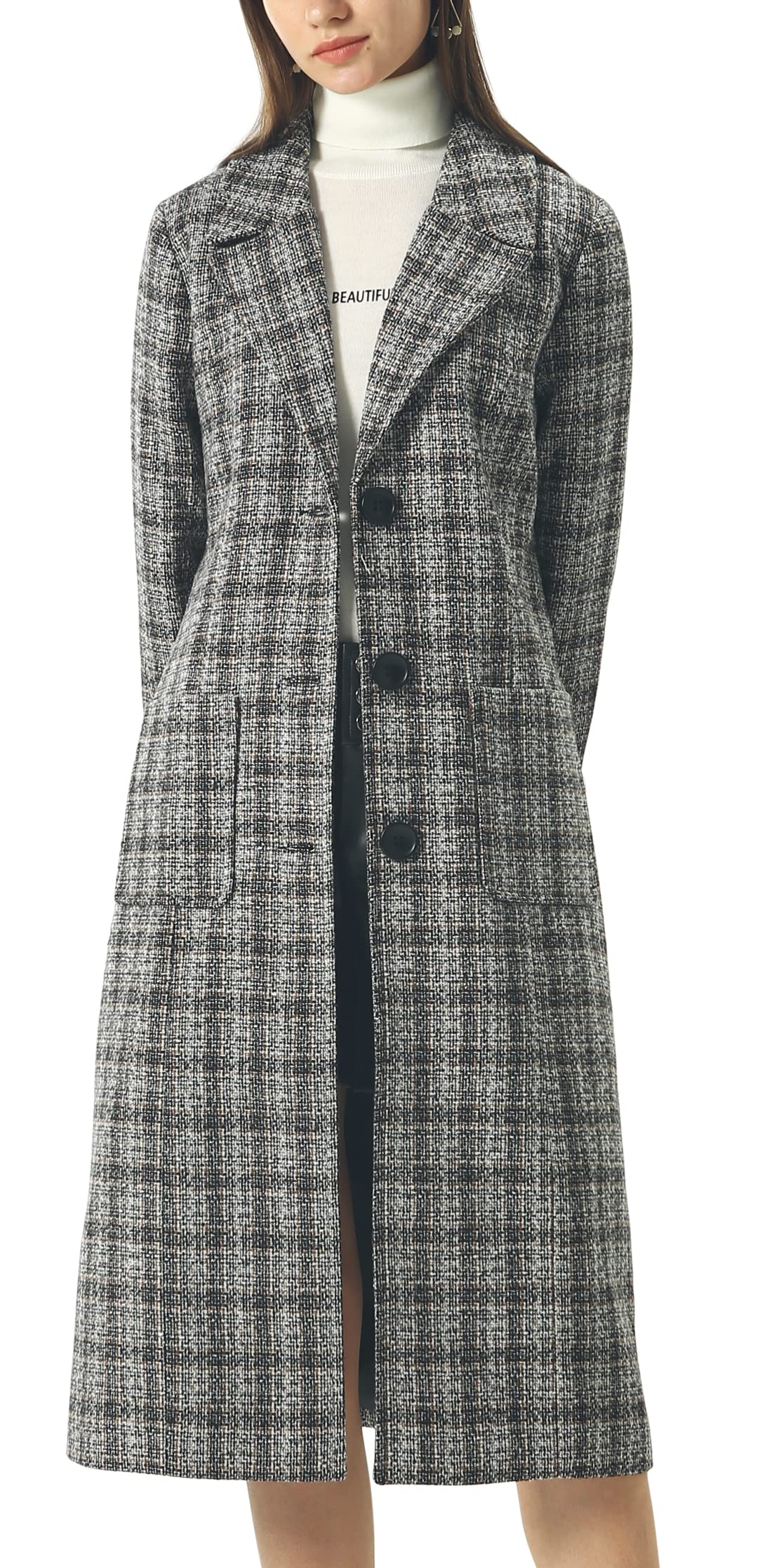 chouyatou Women's Big Notch Lapel Single Breasted Mid-Long Wool Blend Coat-29