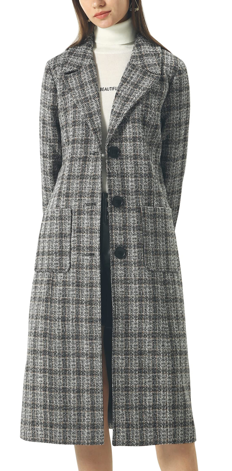 chouyatou Women's Big Notch Lapel Single Breasted Mid-Long Wool Blend Coat-29