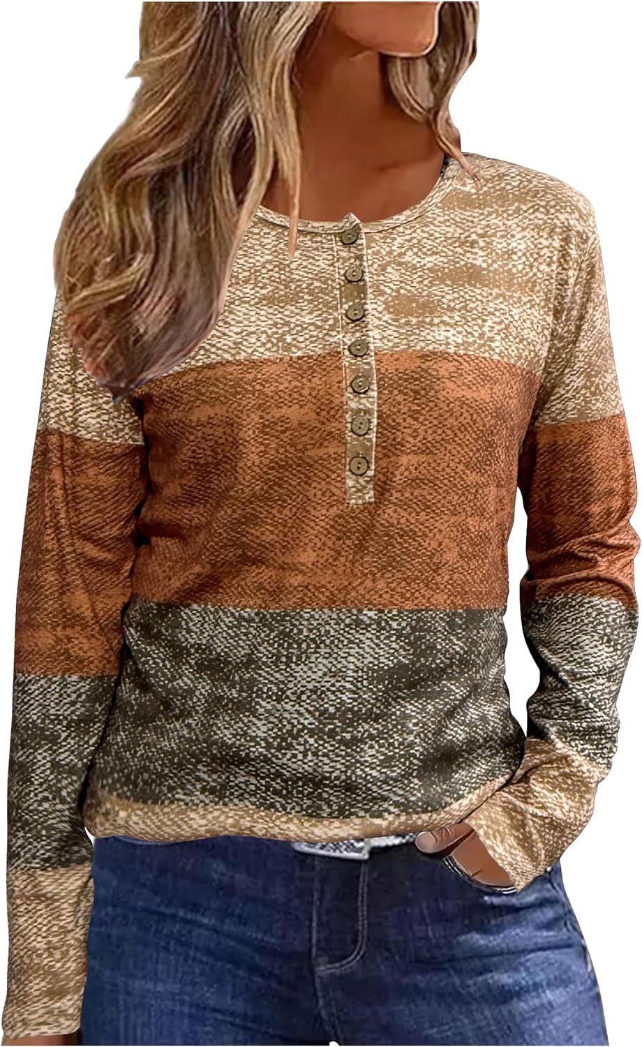 Long Sleeve Shirts for Women Henley Button Ribbed Knit Slim Fitted Tops Ladies Comfrt Trendy Undershir Clothes Tee Shirt-52