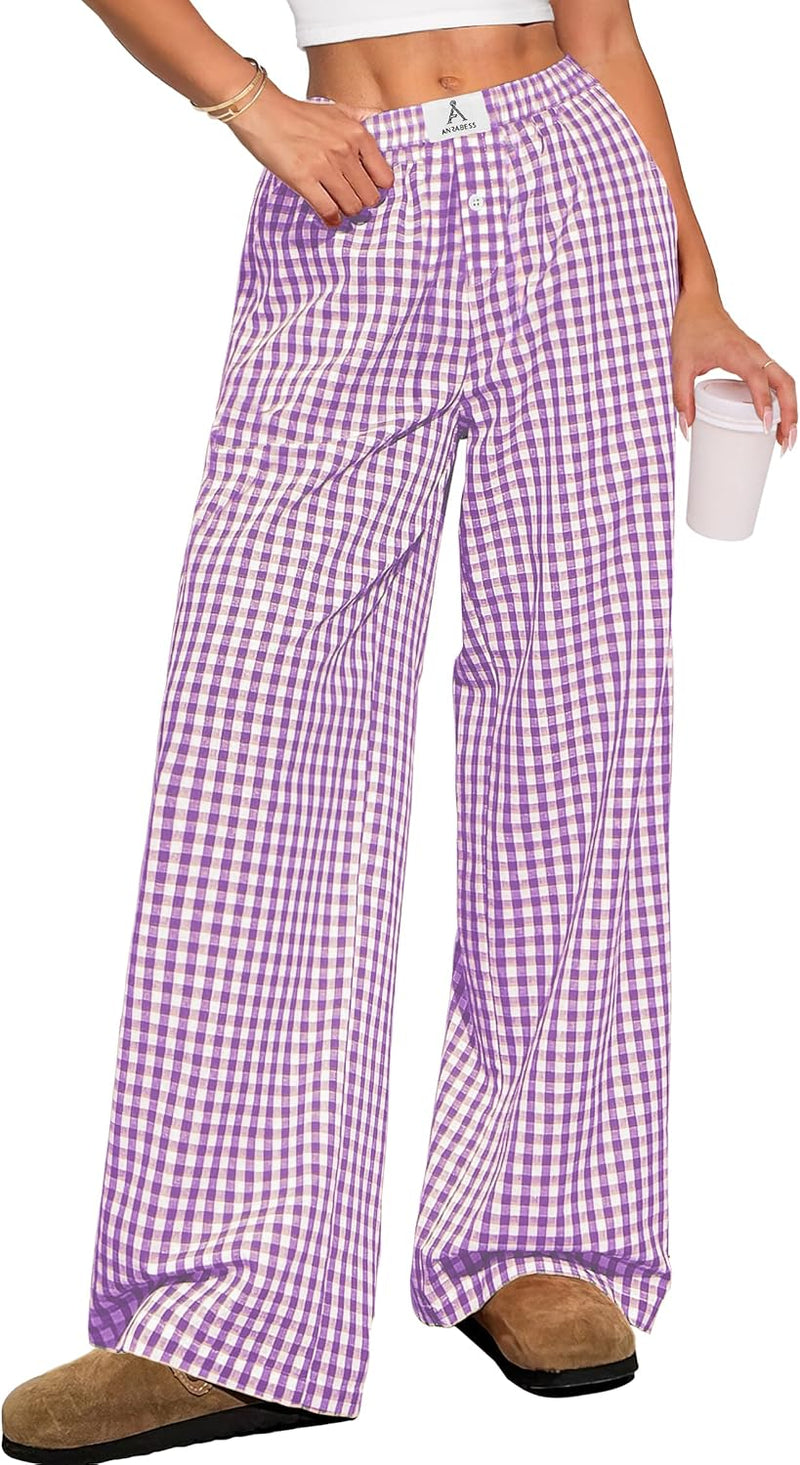 ANRABESS Womens Striped Gingham Pants 2026 Pajama Lounge Boxer Pants Cute Comfy PJ Bottoms with Pockets Y2K Plaid Outfits-97