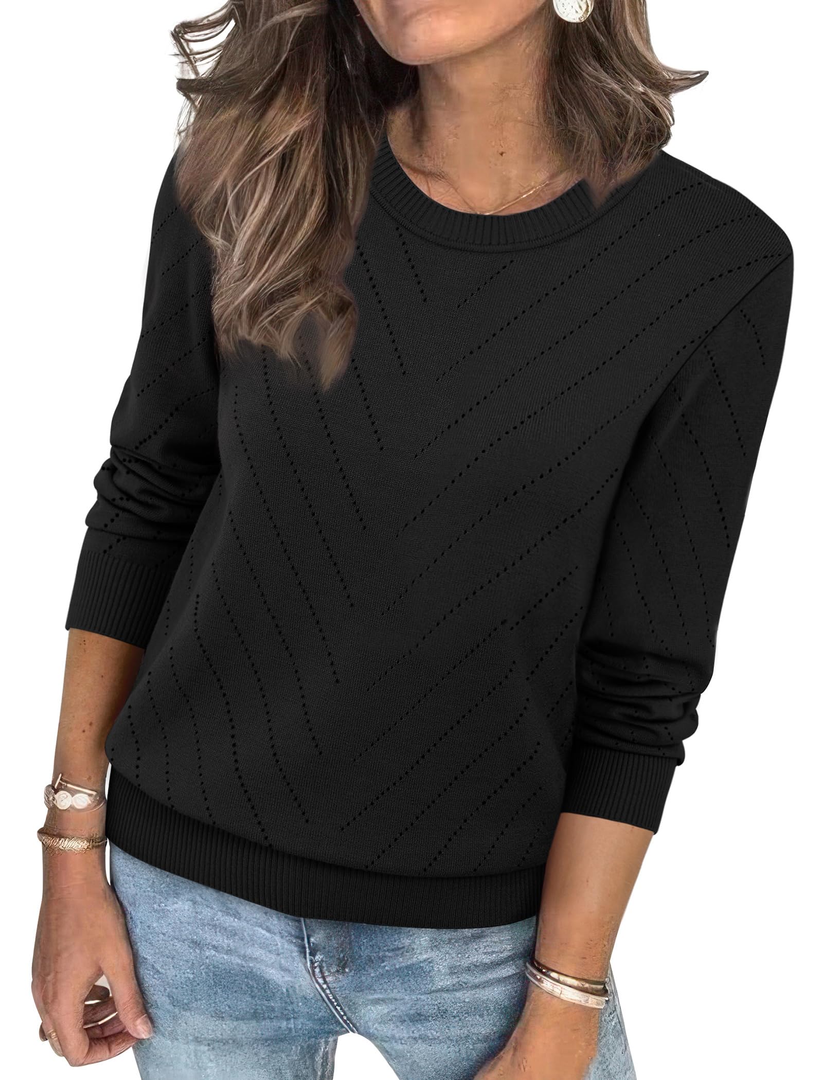 Sampeel Womens Sweaters Crew Neck Long Sleeve Tops Knit Soft Pullover Sweaters Cozy Dressy Casual Shirts Fashion Clothing-25
