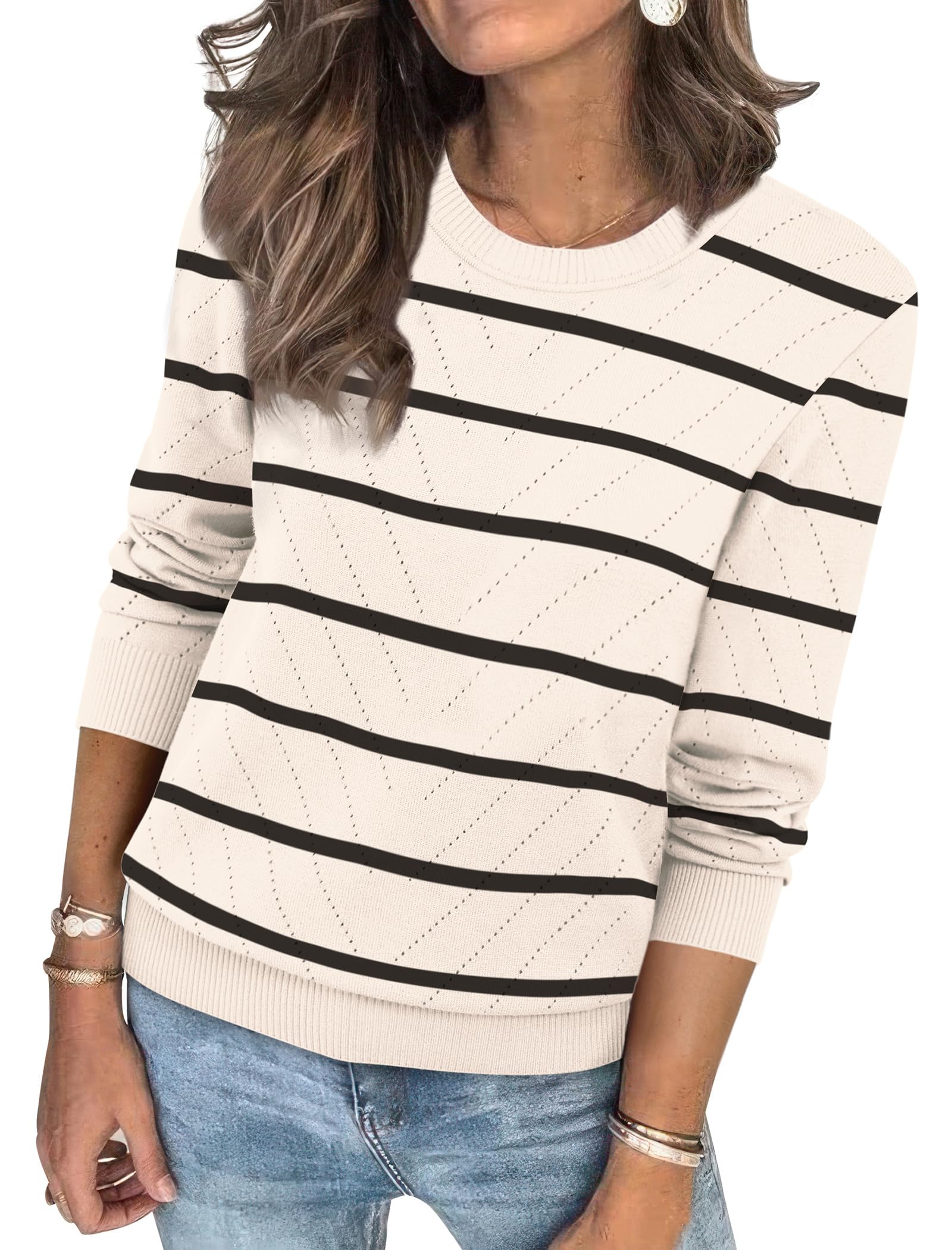 Sampeel Womens Sweaters Crew Neck Long Sleeve Tops Knit Soft Pullover Sweaters Cozy Dressy Casual Shirts Fashion Clothing-38