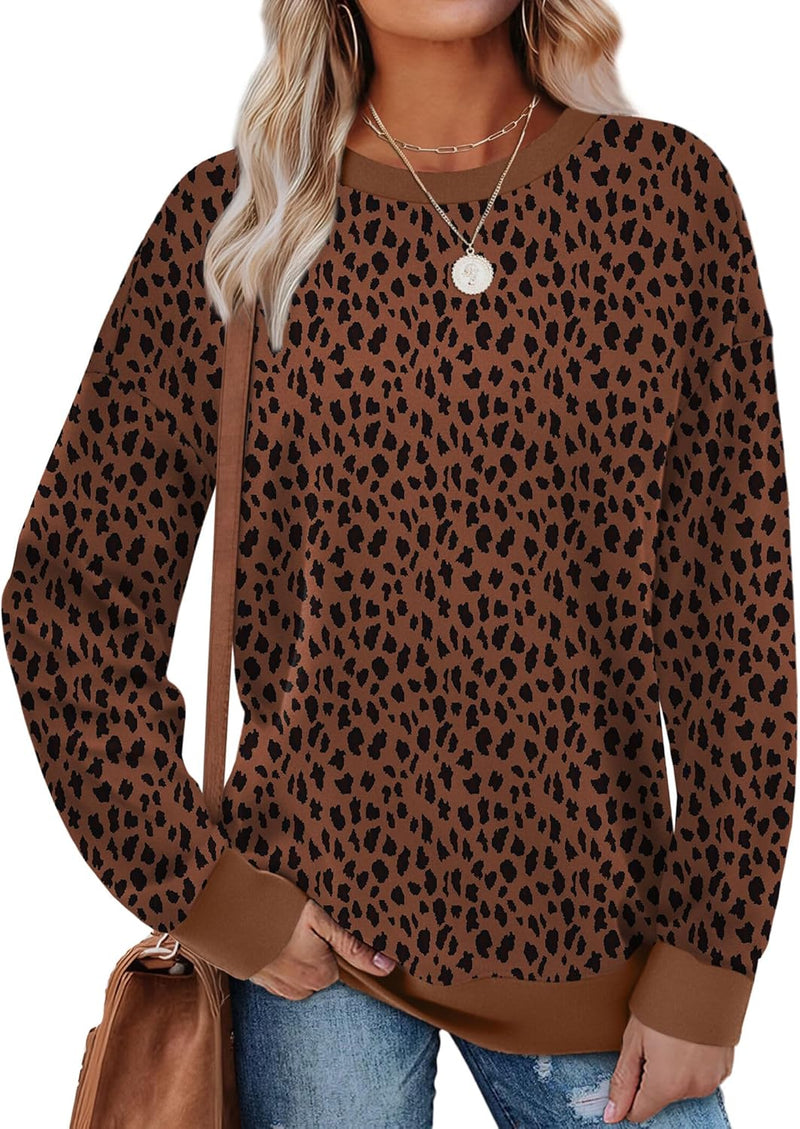Saloogoe Sweatshirts for Women Crewneck Long Sleeve Loose Fit Tops Color Block Ribbed Trim Fashion 2025-42