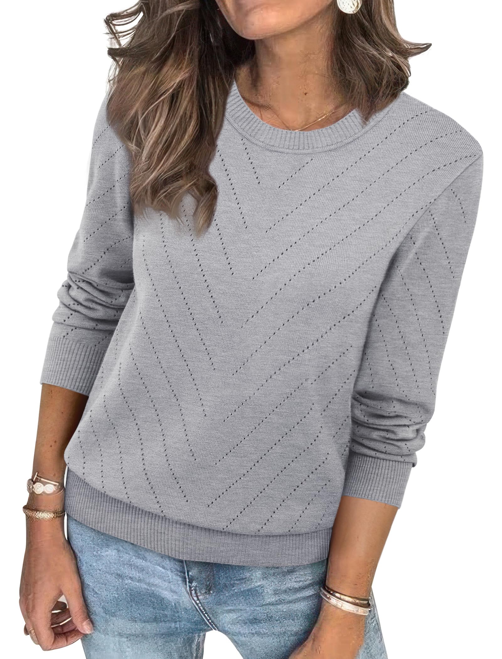 Sampeel Womens Sweaters Crew Neck Long Sleeve Tops Knit Soft Pullover Sweaters Cozy Dressy Casual Shirts Fashion Clothing-33