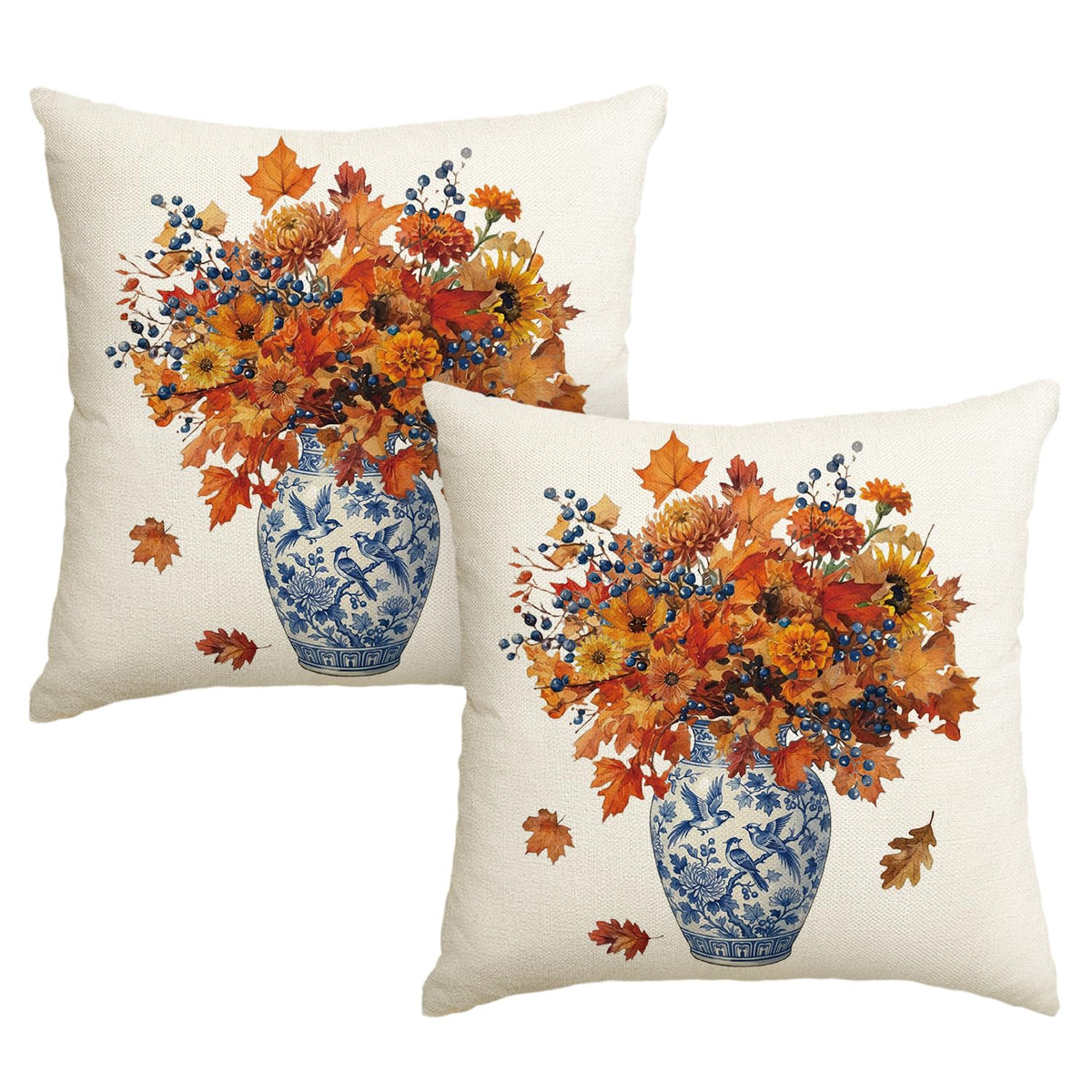 AVOIN colorlife Fall Flowers Bird Vase Throw Pillow Cover 12x20 Inch
