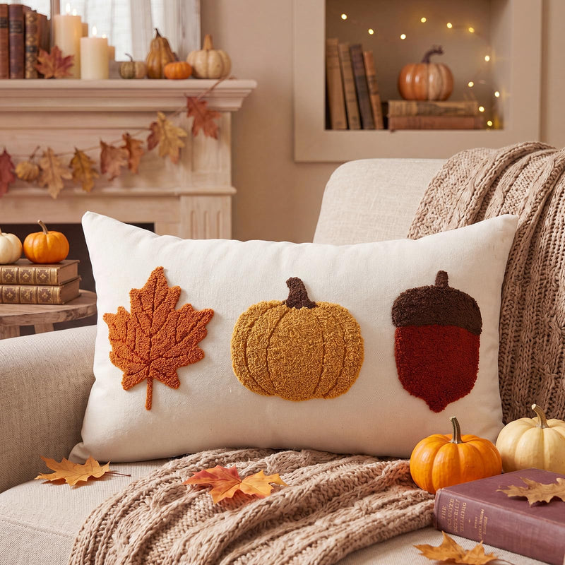 Boao Fall Pumpkin Pillow Covers 12x20 Rustic Boho Brown Beige Lumbar Case