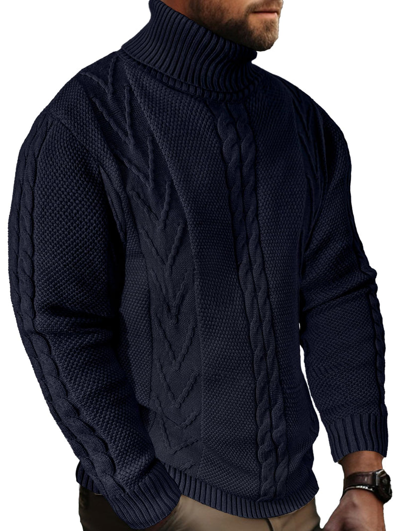 Men's Turtneck Pullover Sweaters Cable Knit Casual Pullover Sweater-15