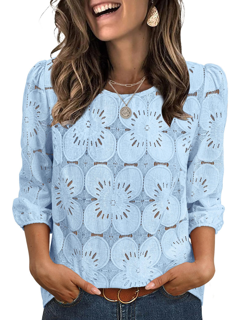 Sampeel Women Blouses Dressy Casual 3/4 Length Sleeve Tops Eyelet Lace Spring Summer Shirts Beach Vacation Clothes