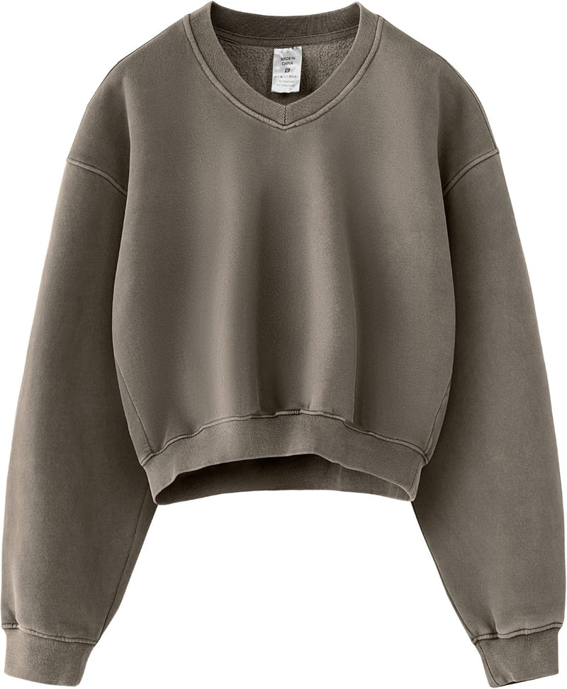 Hatant Sweatshirt for Women Acid Wash Athletic Hoodie Heritage Fleece V-neck Long Sleeve Hoodie Fleece Women Sweatshirt-71