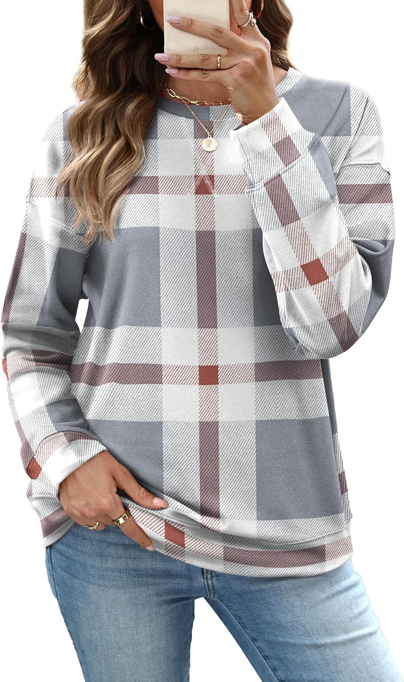 RUMIA Women's Crew Neck Sweatshirt Loose Pullover Long Sleeve Shirts Soft Tops for Women Fall Clothes 2025-7