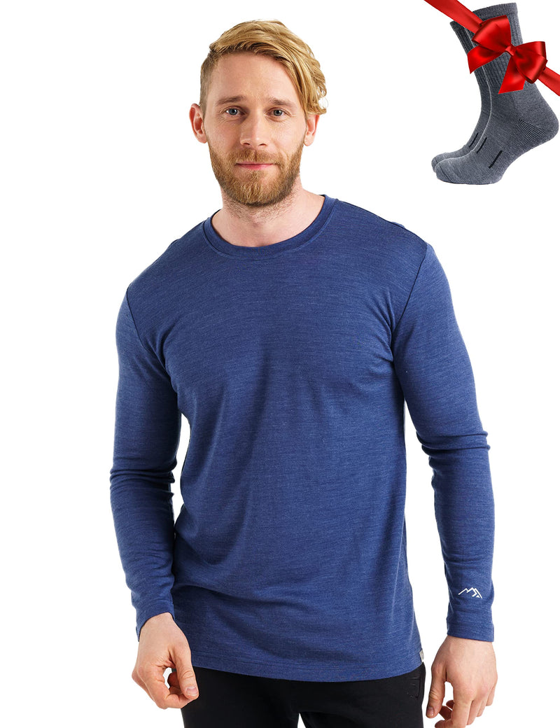 Merino.tech Merino Wool Base Layer - Mens 100% Merino Wool Long Sleeve Thermal Shirts Heavyweight, Midweight, Lite with Socks-26