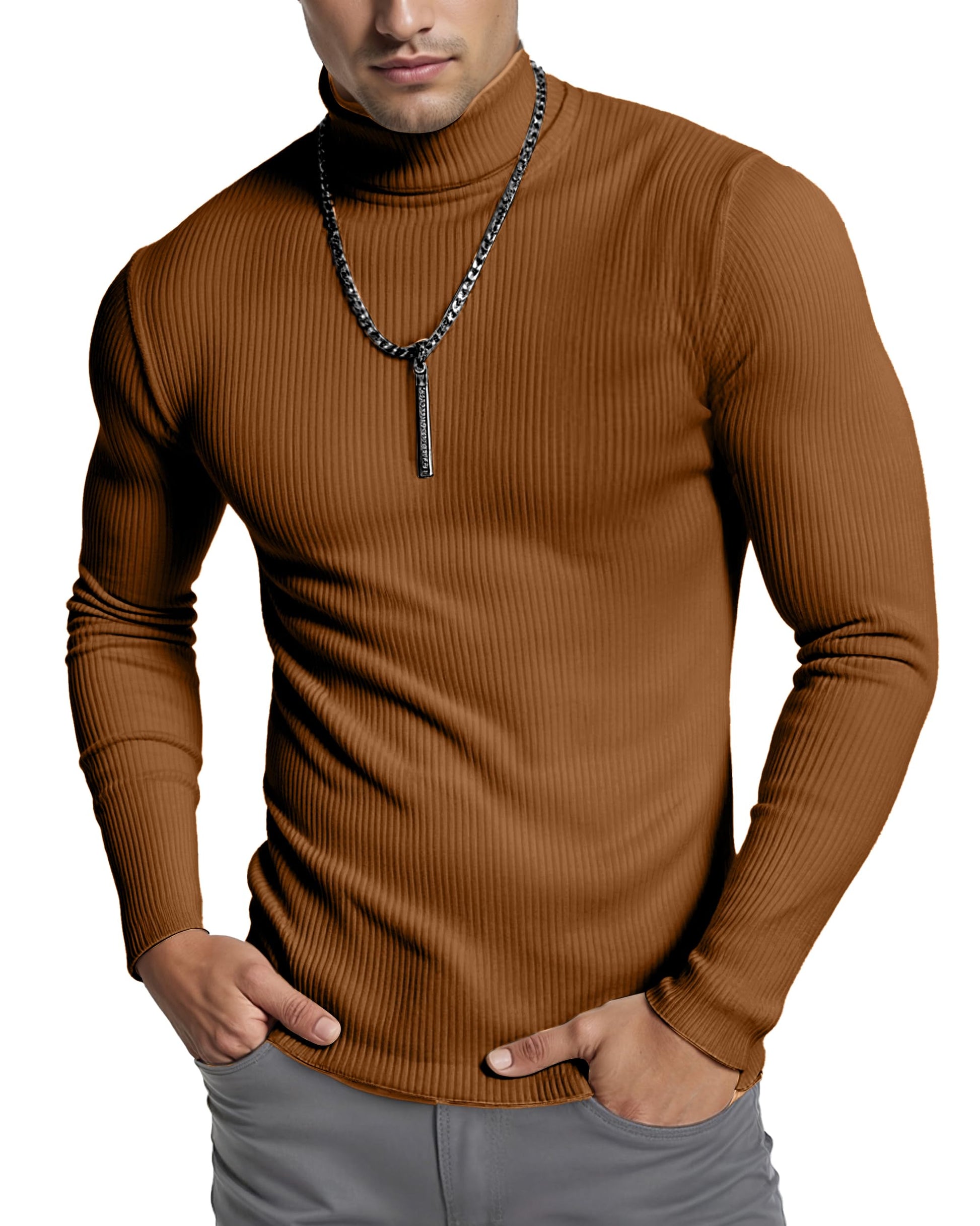 NY Threads Men's Ribbed Turtleneck Slim Fit Pullover Casual Long Sleeves Basic Top-28