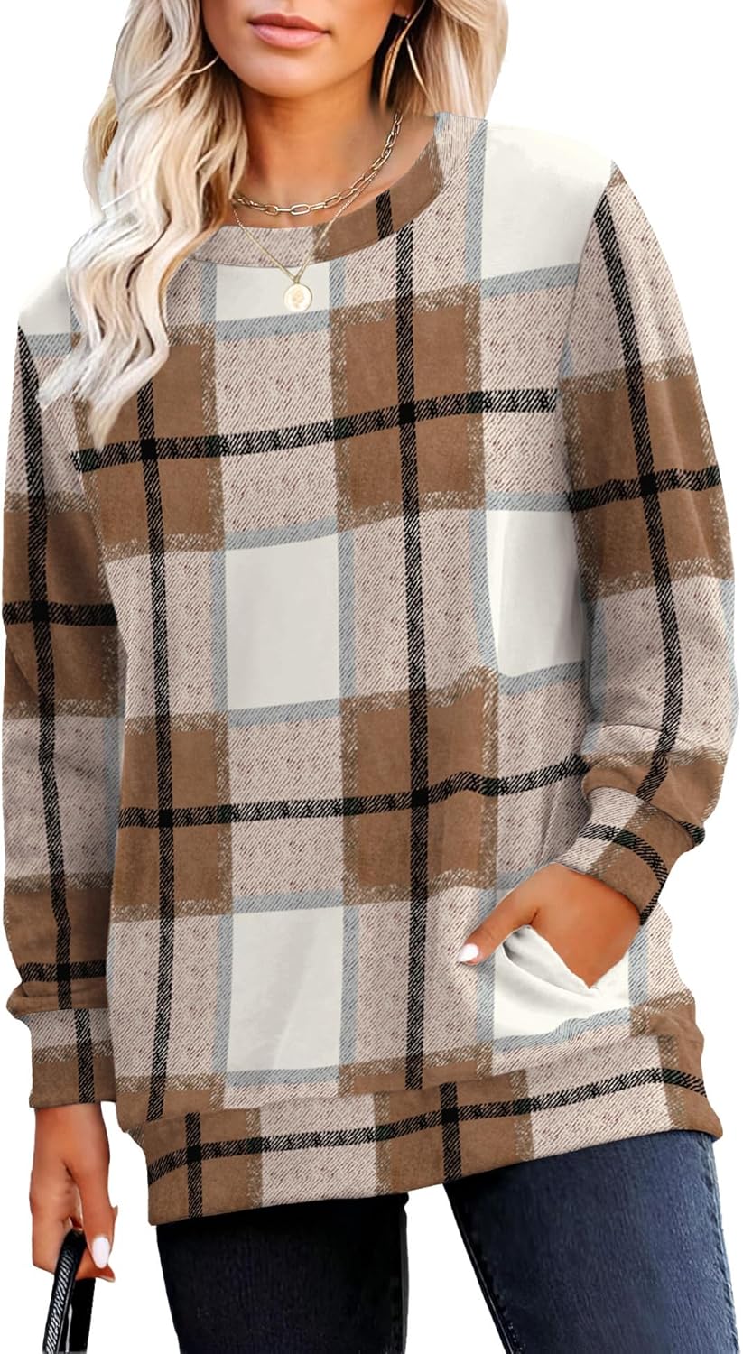 RUMIA Crewneck Fall Sweatshirts for Women Trendy- Women's Plain Long Sleeve Pullover Tops with Pockets Fashion-53