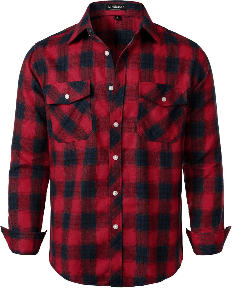 LucMatton Men's Flannel Shirt Casual Regular Fit Long Sleeve Button Down Plaid Shirt with Pocket-39