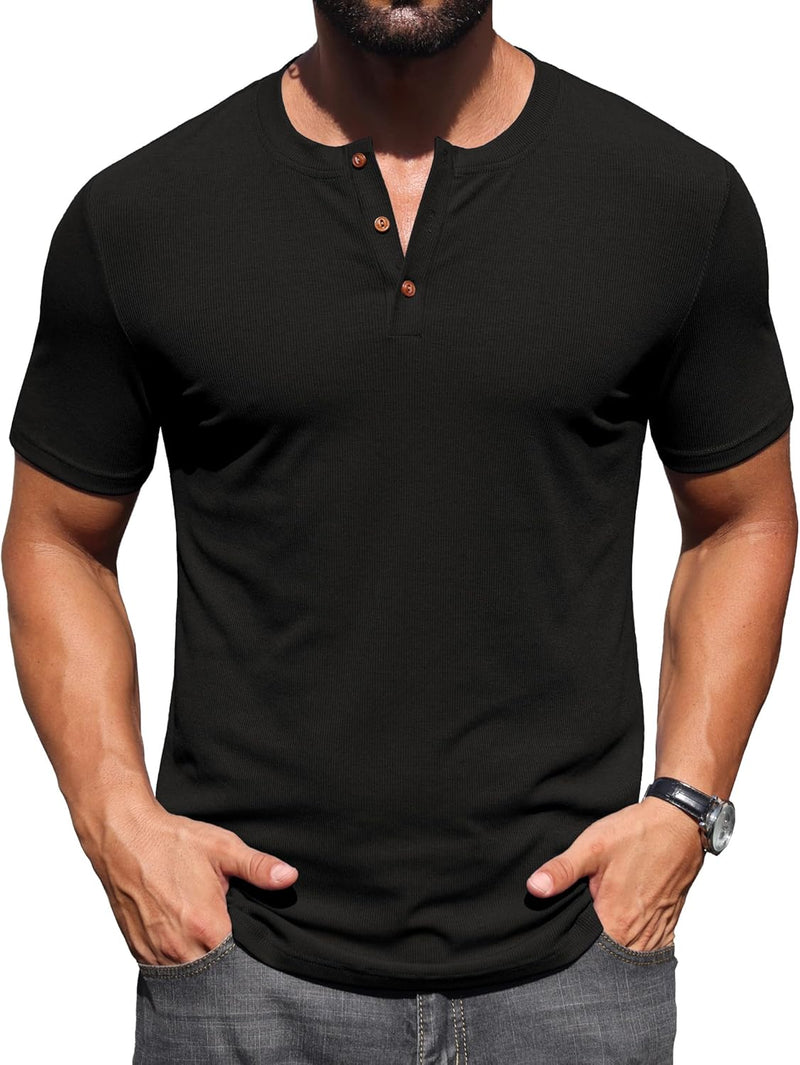 Sailwind Mens Muscle Henley Shirts Lightweight Workout T-Shirt Gym Tee Athletic Short Sleeve with Button