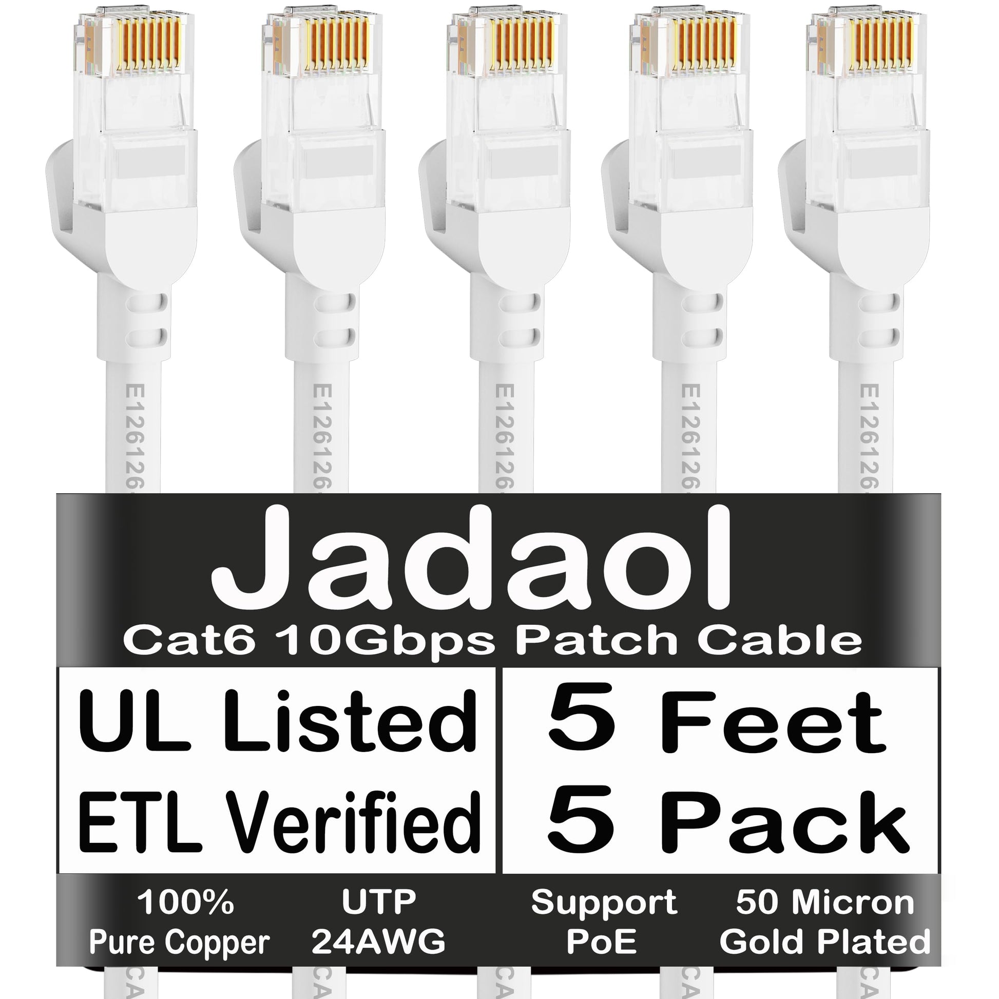 Jadaol Cat 6 Ethernet Cable 50 ft, 10Gbps Support Cat8 Cat7 Network, Flat RJ45 LAN Patch Cable, High-Speed Wired Internet Cable for Router, Modem, Switch, Gaming Consoles, PC, Streaming Devices, White
