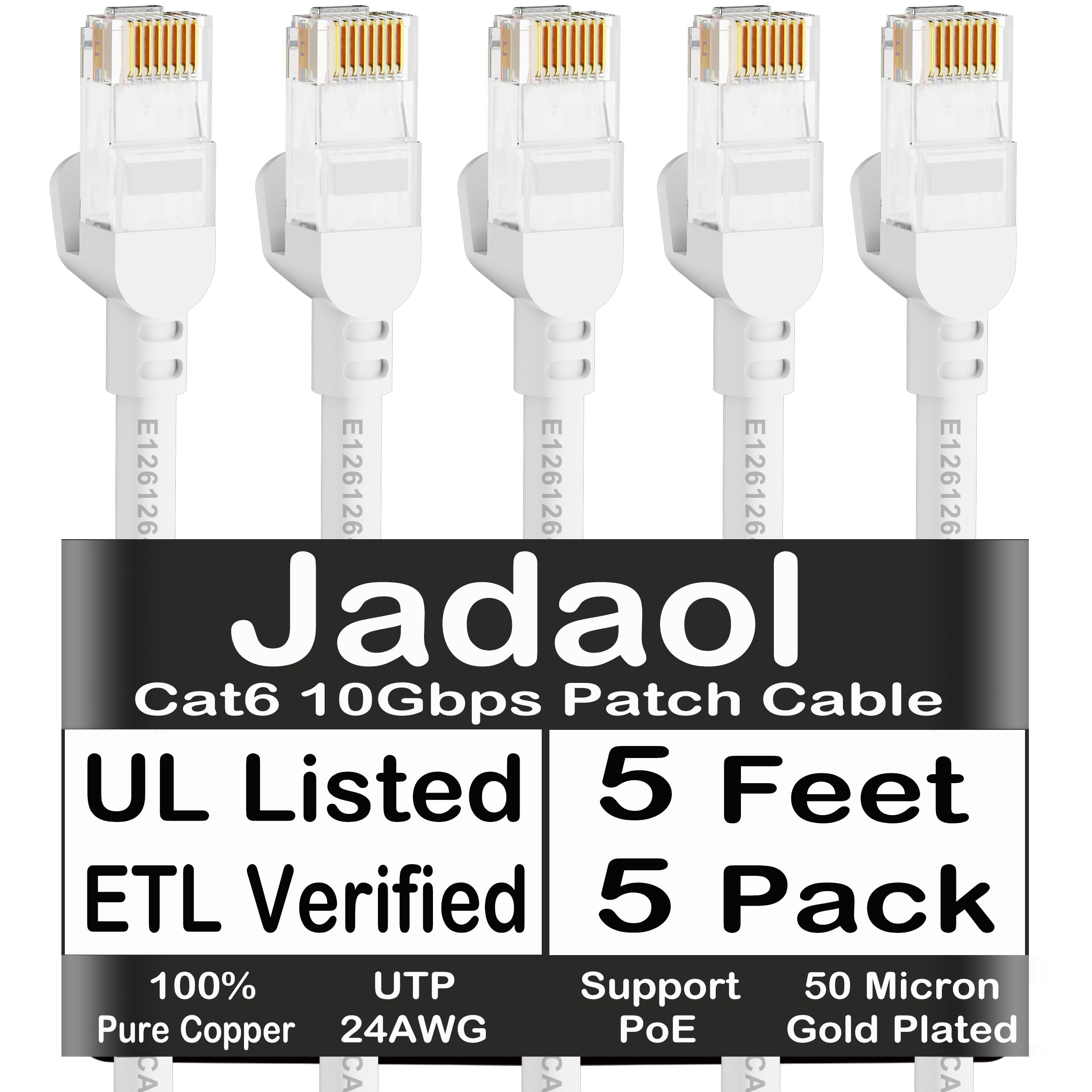 Jadaol Cat 6 Ethernet Cable 50 ft, 10Gbps Support Cat8 Cat7 Network, Flat RJ45 LAN Patch Cable, High-Speed Wired Internet Cable for Router, Modem, Switch, Gaming Consoles, PC, Streaming Devices, White