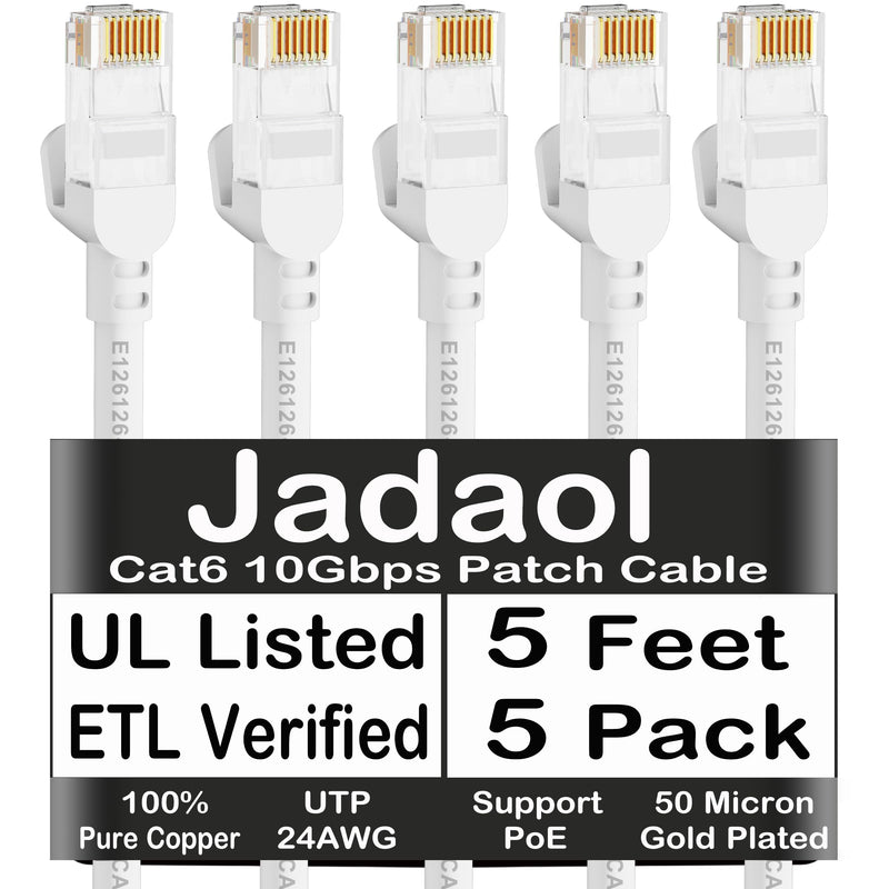 Jadaol Cat 6 Ethernet Cable 50 ft, 10Gbps Support Cat8 Cat7 Network, Flat RJ45 LAN Patch Cable, High-Speed Wired Internet Cable for Router, Modem, Switch, Gaming Consoles, PC, Streaming Devices, White