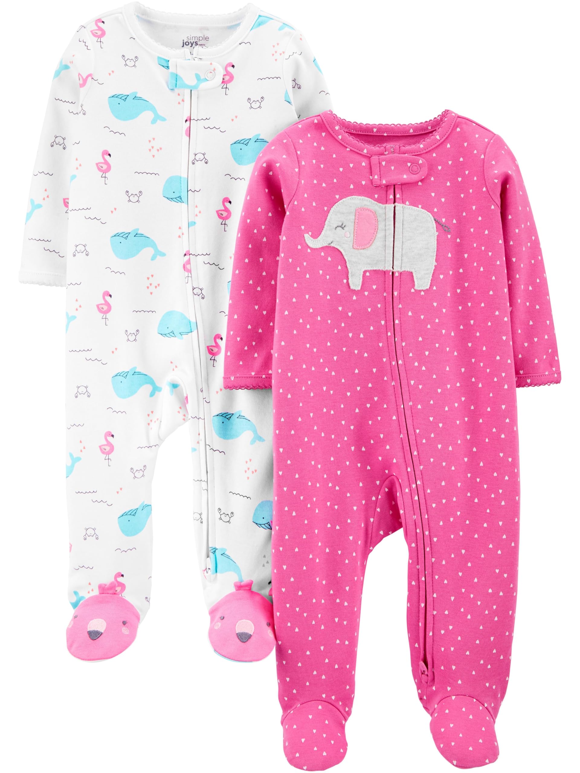 Simple Joys by Carter's Baby Girls' Cotton Footed Sleep and Play, Pack of 2
