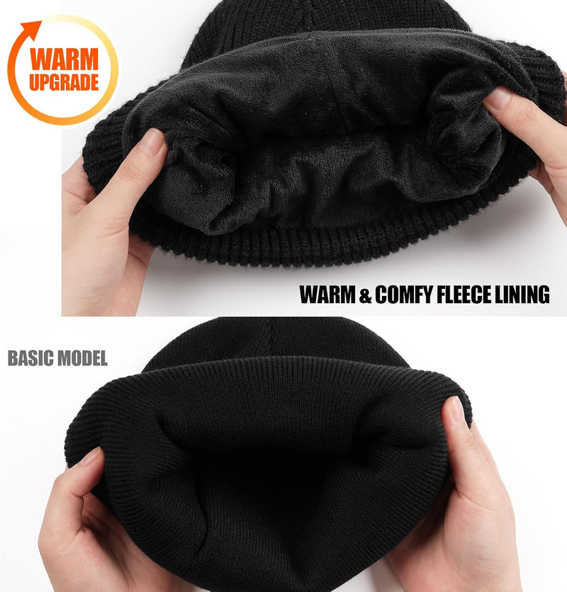 MELASA Winter Fleece Lined Beanie with The Light, Warm Gifts for Men Dad