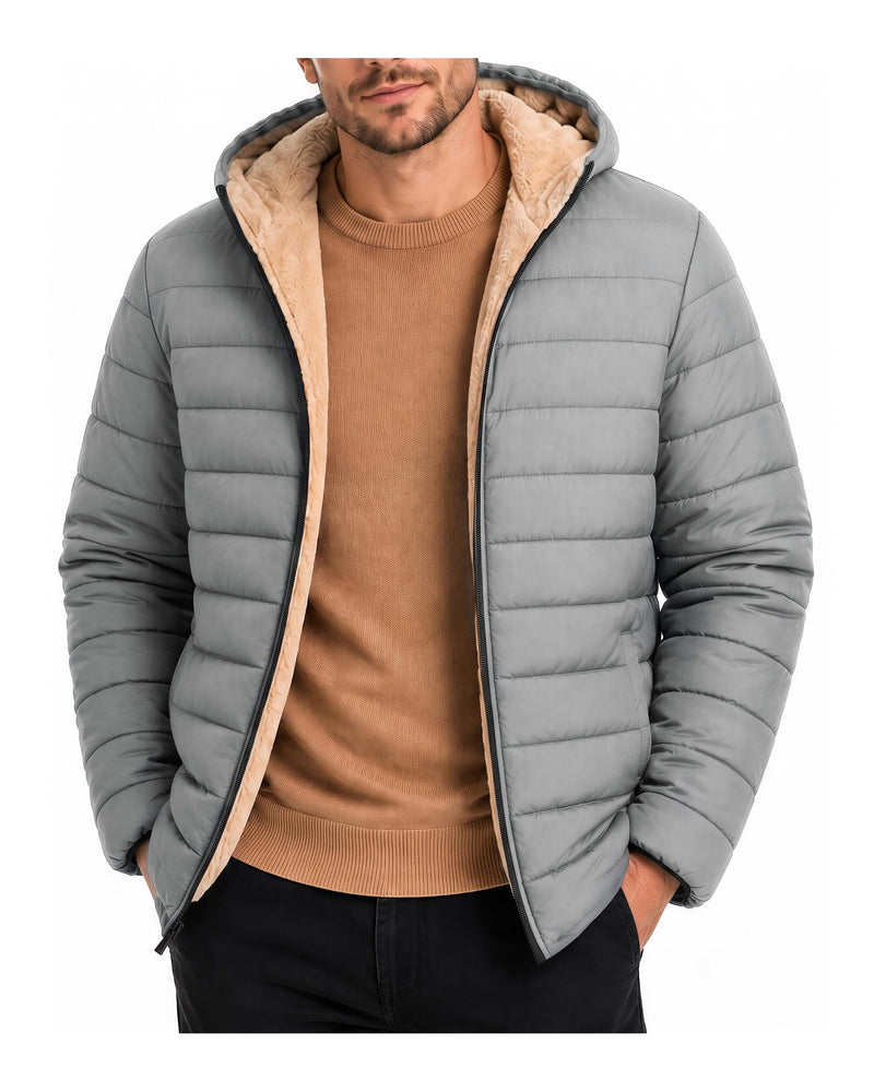 Yufawow Men Puffer Jacket Insulated Warm Coat Sherpa Fleece Lined Lightweight for Cold Weather Outdoor Work Winter Casual Clothes