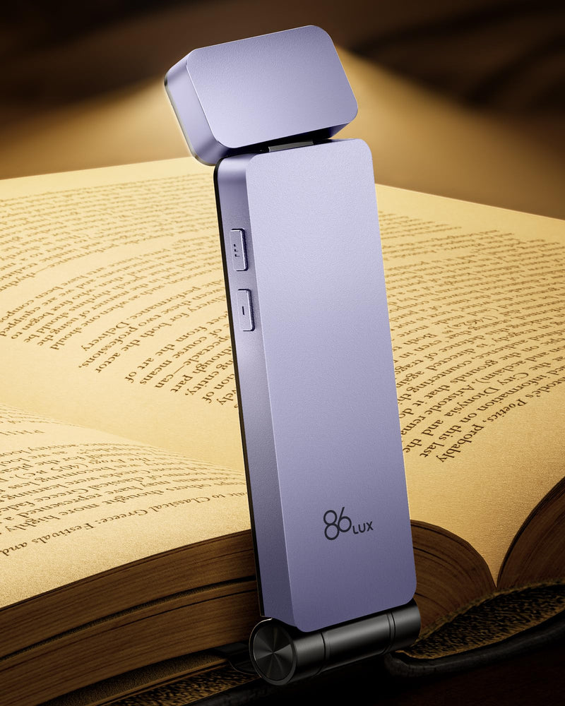 86lux Book Light, Rechargeable Clip-On LED Reading Light for Bed | 3 Color Temperatures with Stepless Dimming, Ultralight Bookmark Design for Book Lovers, Grey