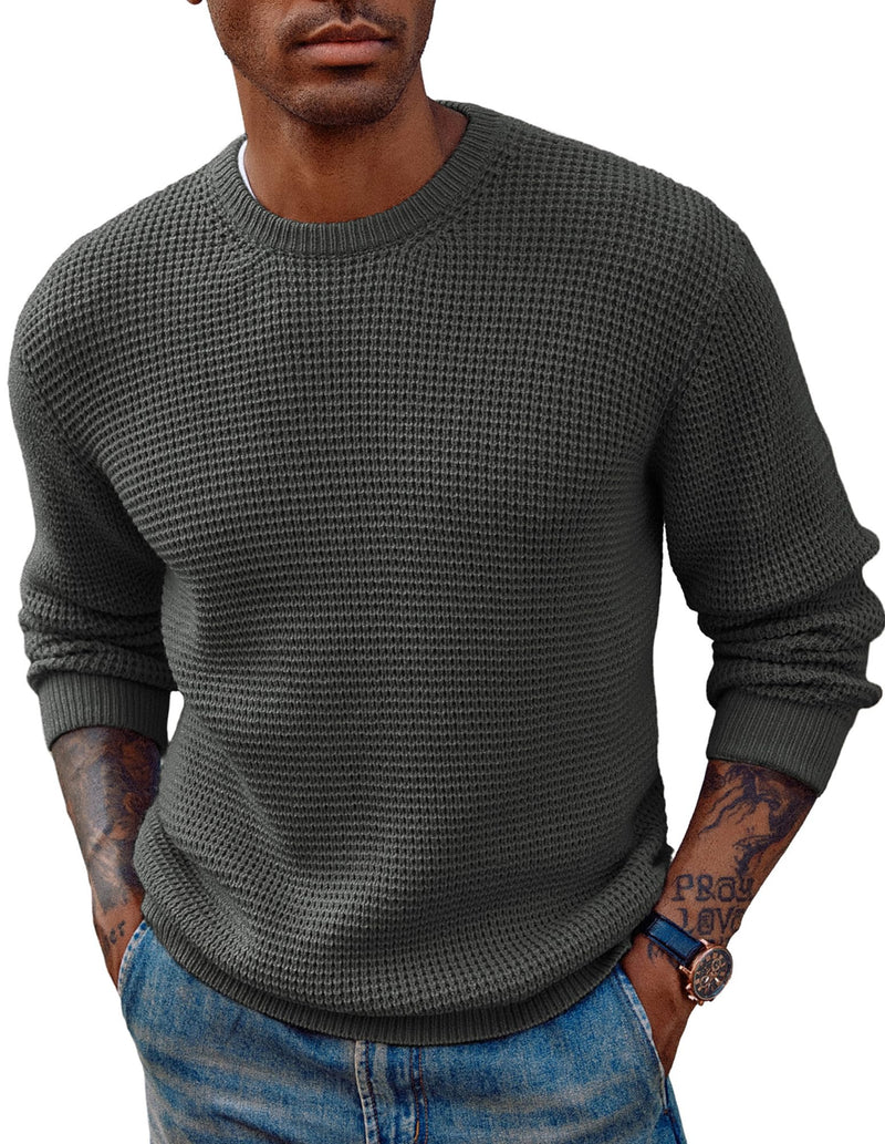 PJ PAUL JONES Mens Pullover Sweater Waffle Textured Long Sleeve Knitted Sweaters-4