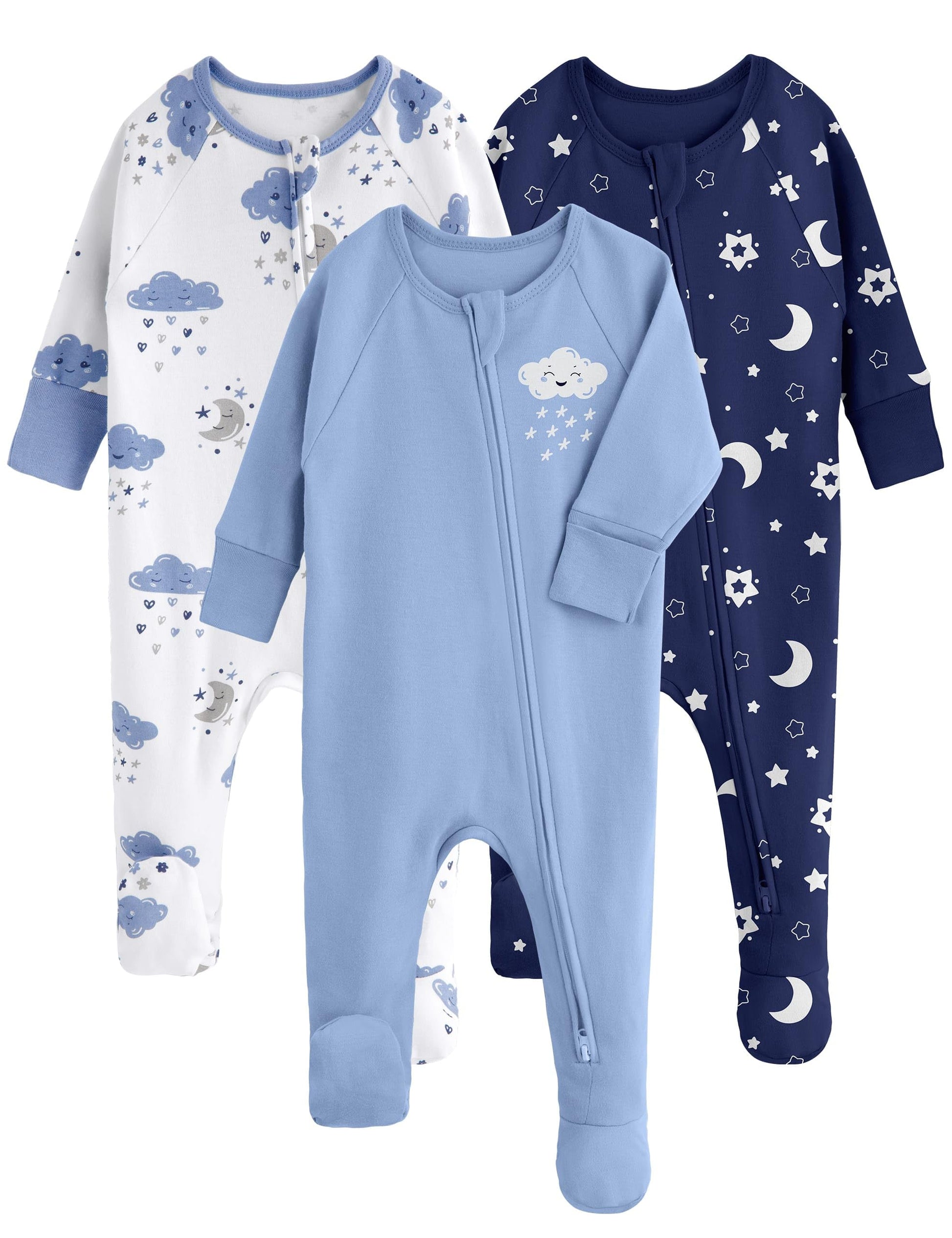 Yoofoss Baby Pajamas 100% Organic Cotton Baby Sleepers for Newborn 0-3 3-6 6-9 Months Boys Girl Clothes 3pcs Footed PJs-23
