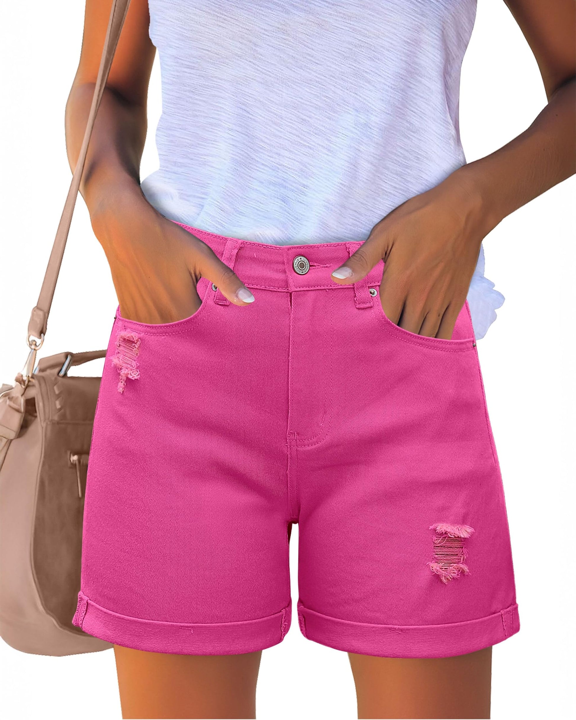 luvamia Women's Casual Ripped Denim Shorts High Rise Distressed Rolled Hem Jeans Shorts