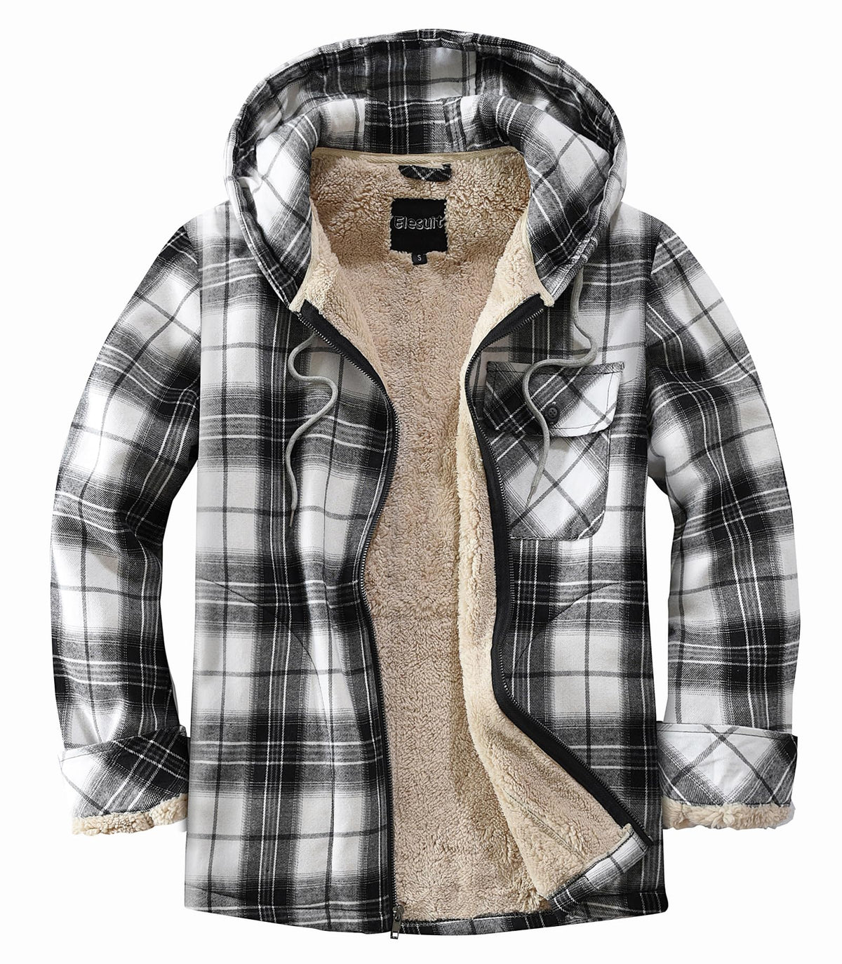 Elesuit Men's Full Zip Fleece Flannel Jacket Shirt Plaid Cotton Hoodie Coat