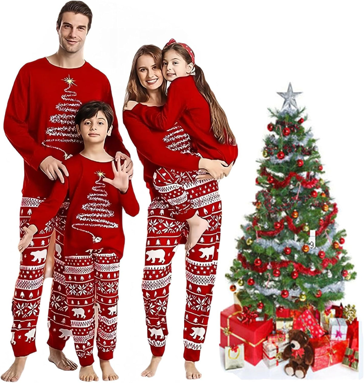 lohill Christmas Pajamas for Family, Womens Sanda Claus Snow Print Xmas Pjs Pajamas matching christmas pjs