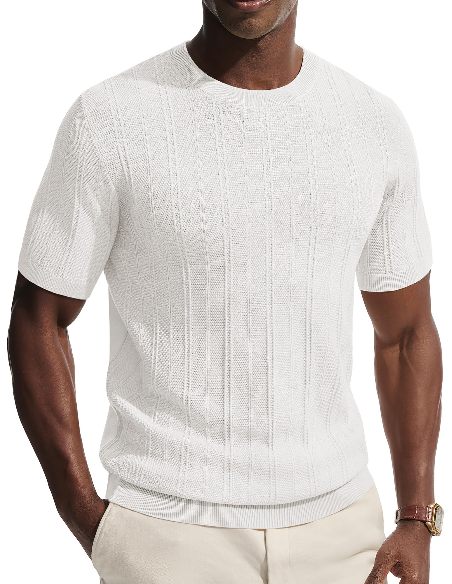 PJ PAUL JONES Mens T-Shirts Crew Neck T Shirts Short Sleeve Knit Shirt Casual Ribbed Top Basic Pullover Tees