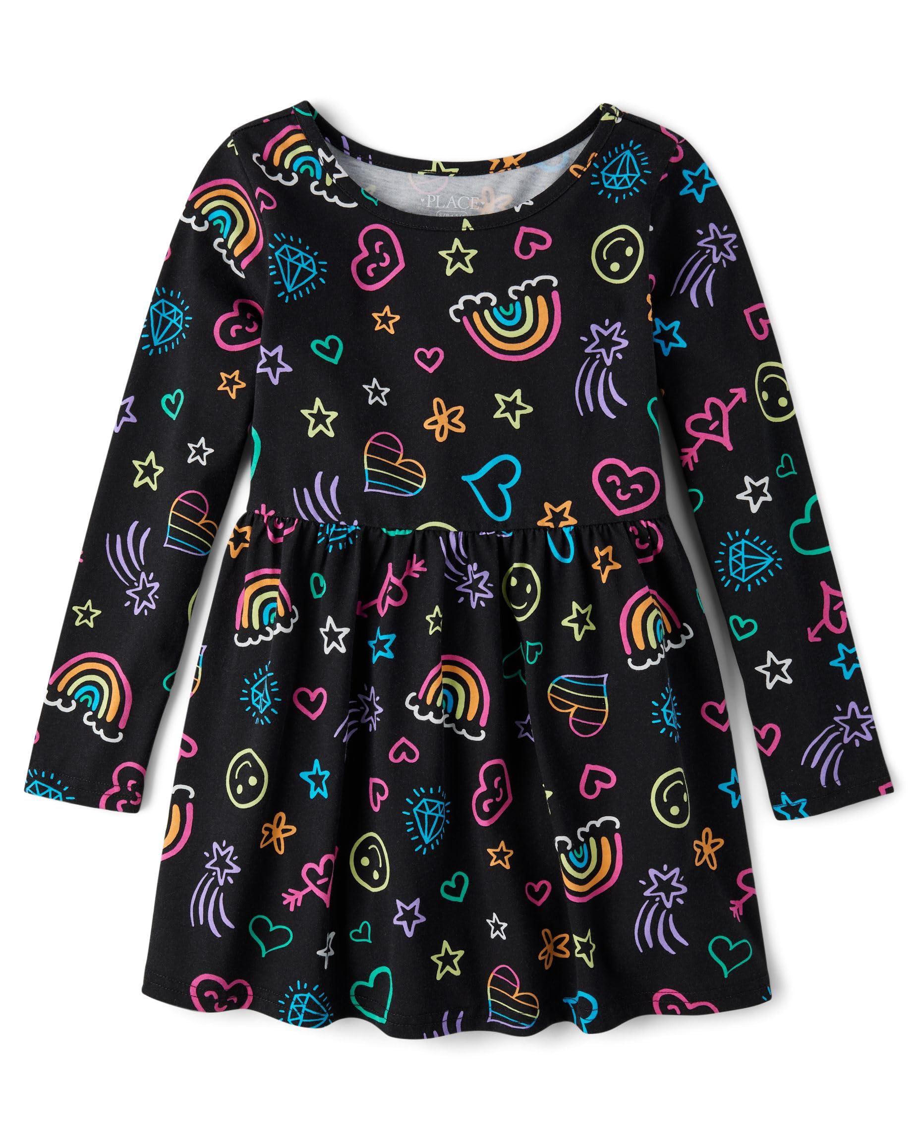 The Children's Place Girls Printed Skater Dress, Long Sleeve