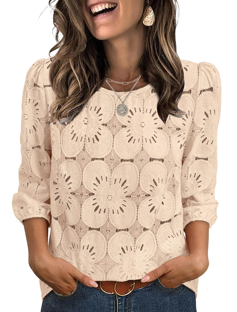 Sampeel Women Blouses Dressy Casual 3/4 Length Sleeve Tops Eyelet Lace Spring Summer Shirts Beach Vacation Clothes