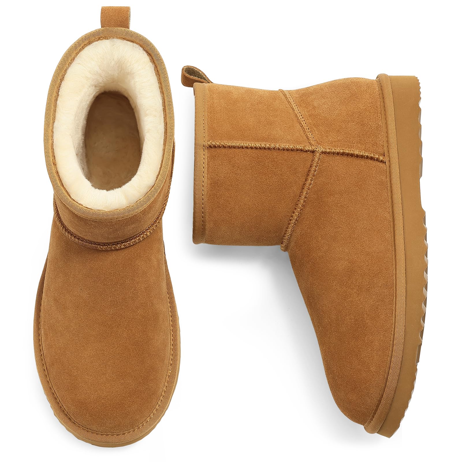Litfun Genuine Suede Mini Boots for Women Winter Warm Fuzzy Boots Comfort Snow Boots with Fur Lined-25
