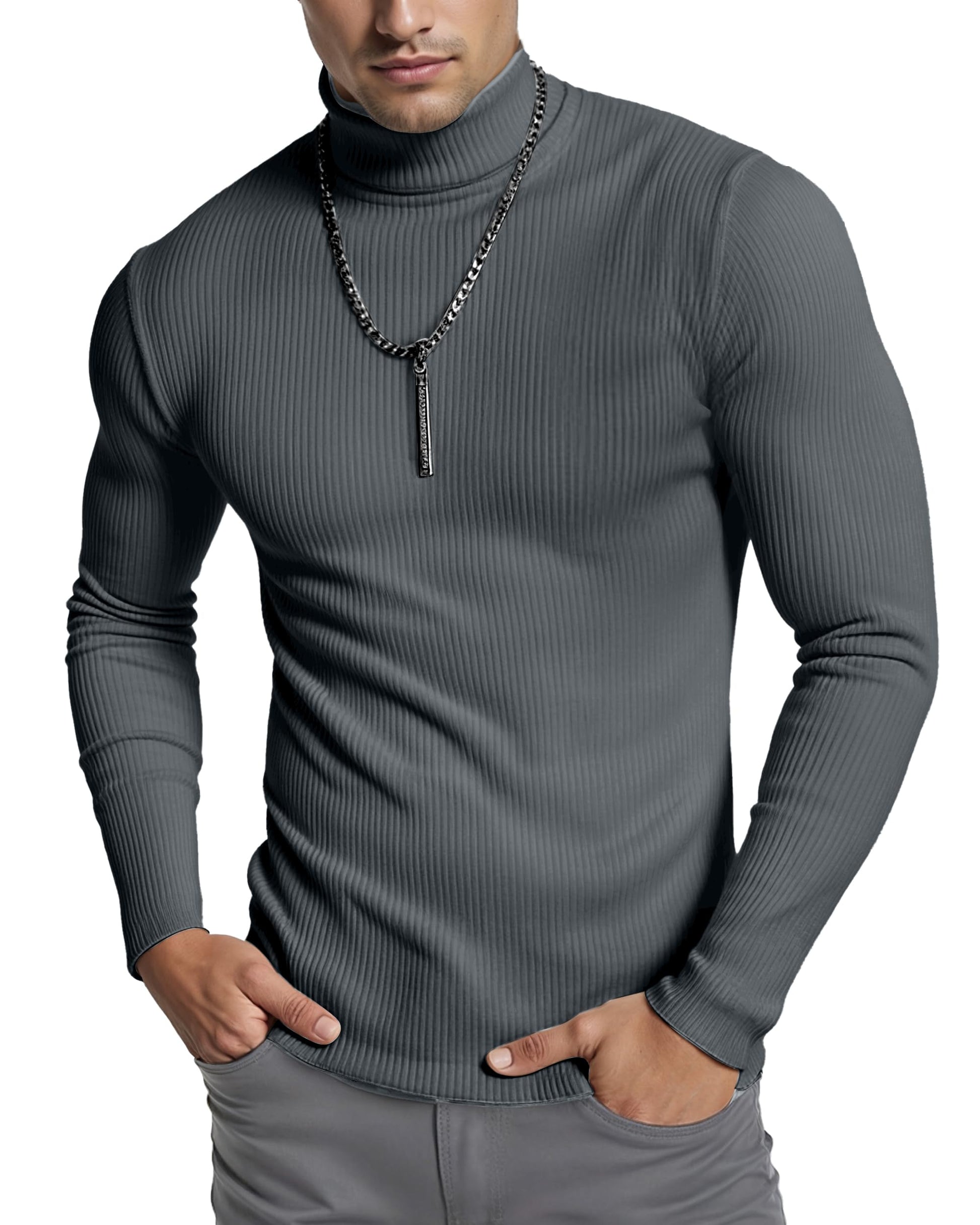 NY Threads Men's Ribbed Turtleneck Slim Fit Pullover Casual Long Sleeves Basic Top-5