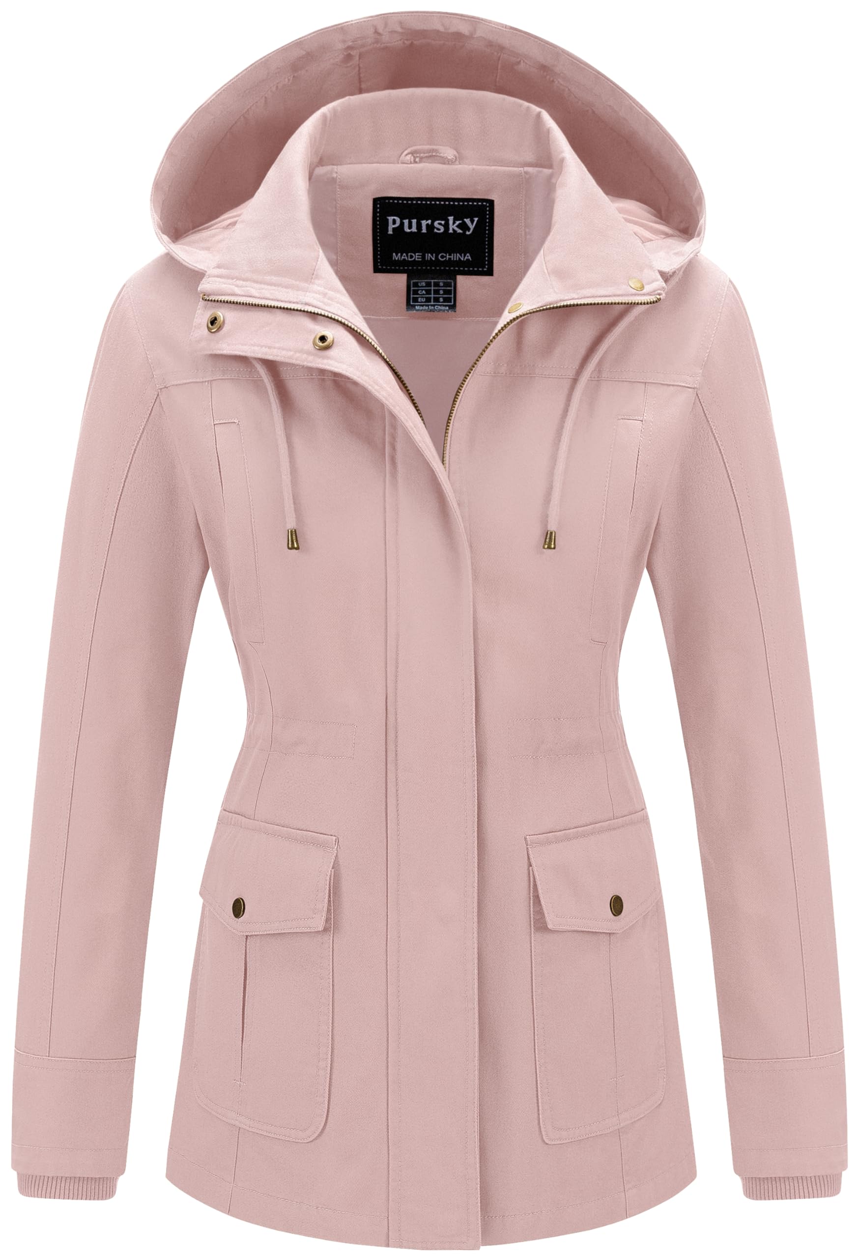 Pursky Women's Cotton Anorak Jacket Lightweight Casual Military Jackets Safari Utility Coats With Removable Hood-47