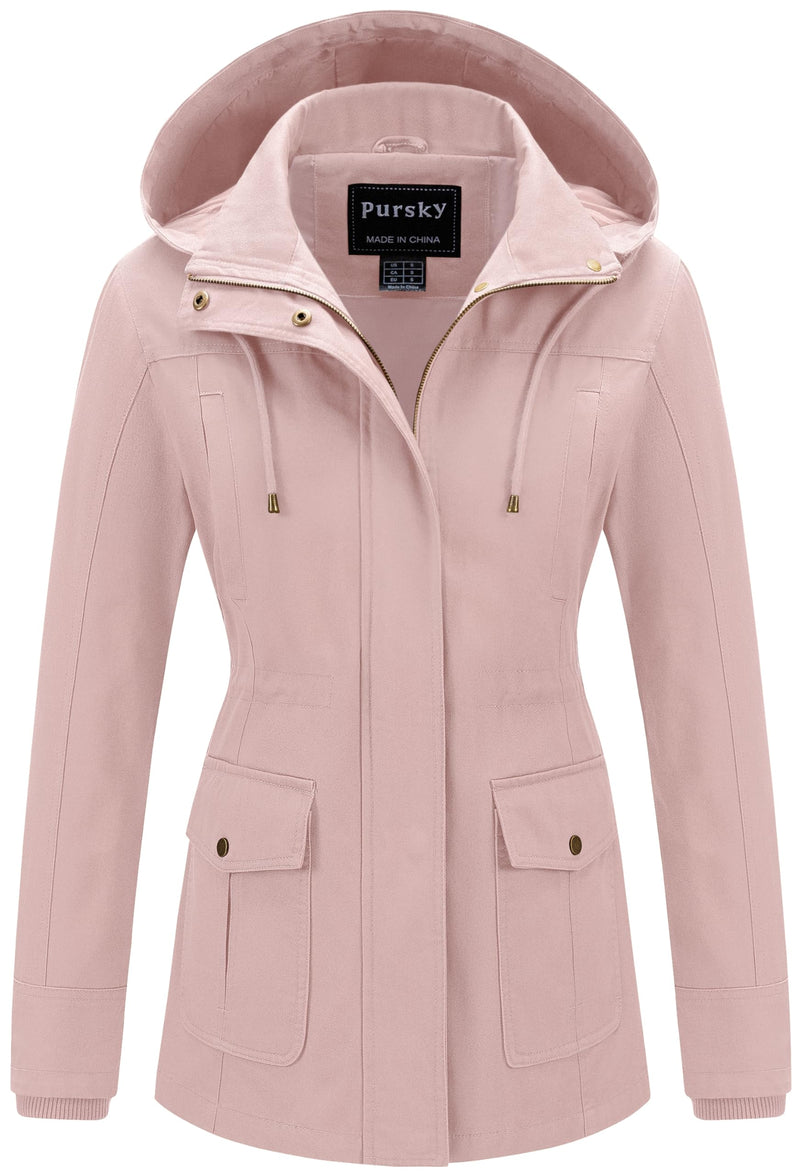 Pursky Women's Cotton Anorak Jacket Lightweight Casual Military Jackets Safari Utility Coats With Removable Hood-47