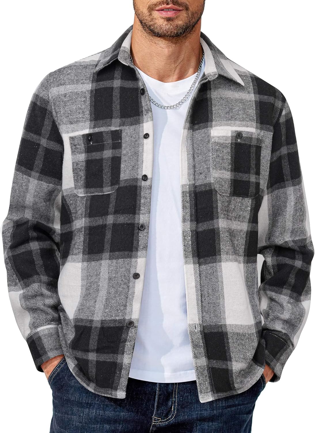 COOFANDY Men's Flannel Shirts Long Sleeve Casual Cotton Plaid Button Down Shirt Jacket with Pockets