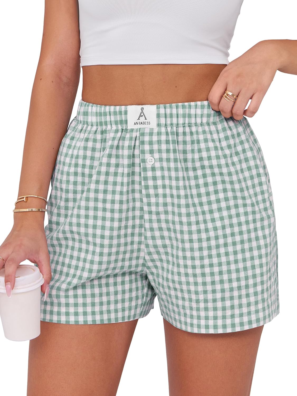 ANRABESS Boxer Shorts for Women Gingham Pajama 2026 Summer Casual Lounge Sleep Plaid Shorts Y2K Beach Bottoms-40