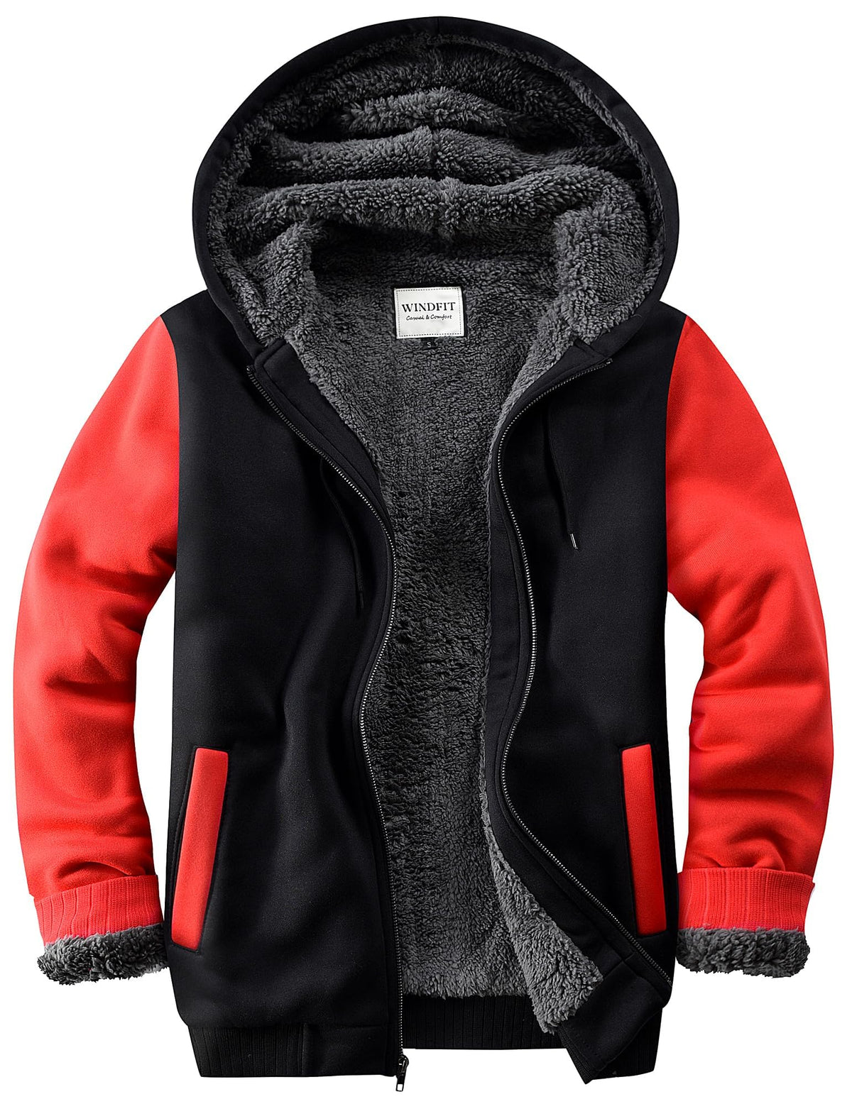 WINDFIT Men Sherpa Jacket Heavyweight Zip Hoodie Fleece Hooded