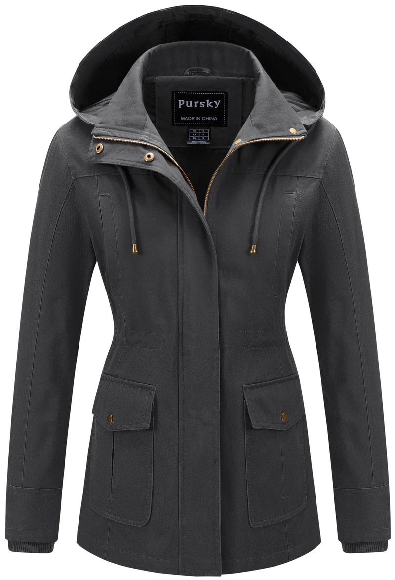 Pursky Women's Cotton Anorak Jacket Lightweight Casual Military Jackets Safari Utility Coats With Removable Hood-52