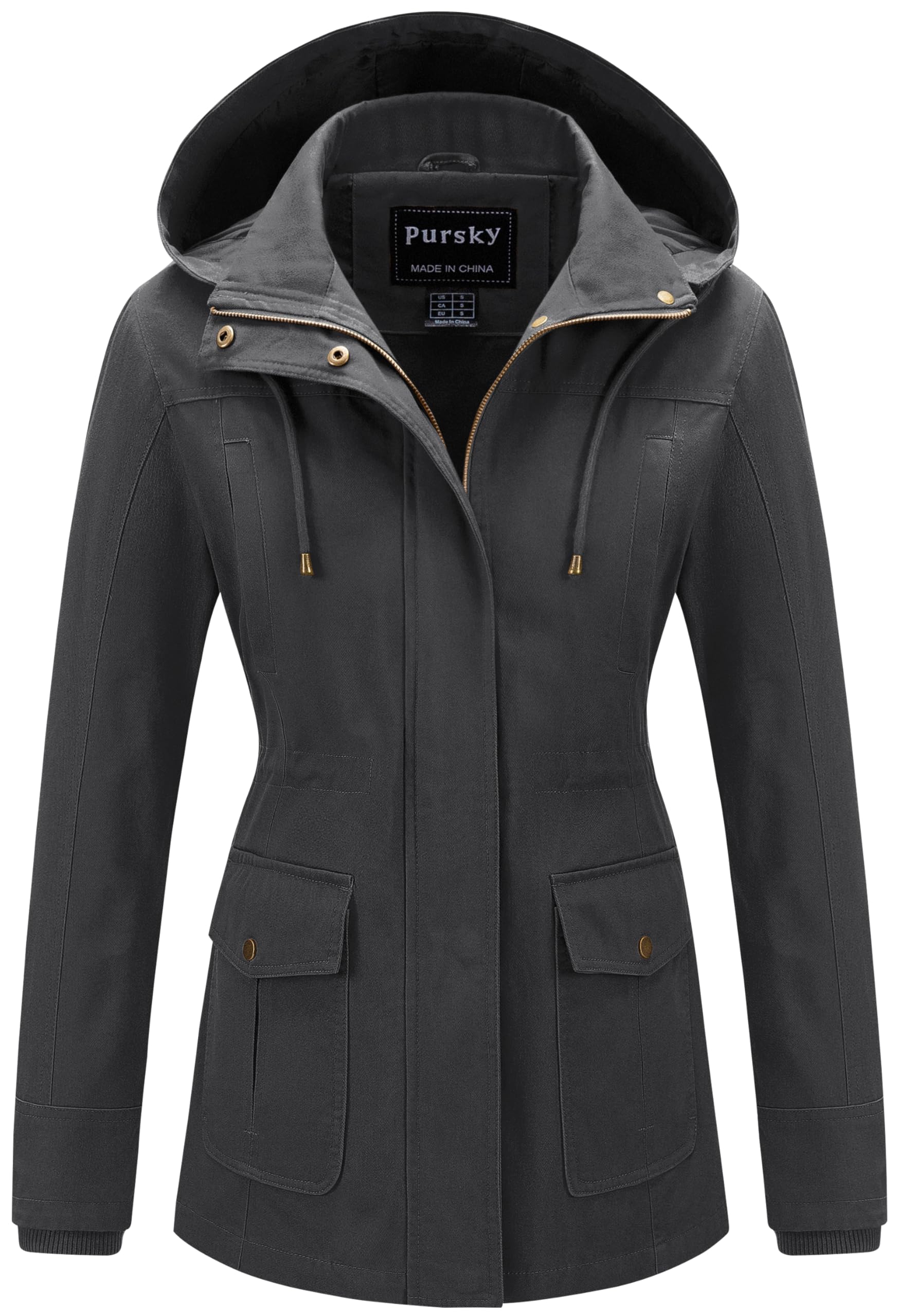 Pursky Women's Cotton Anorak Jacket Lightweight Casual Military Jackets Safari Utility Coats With Removable Hood-3
