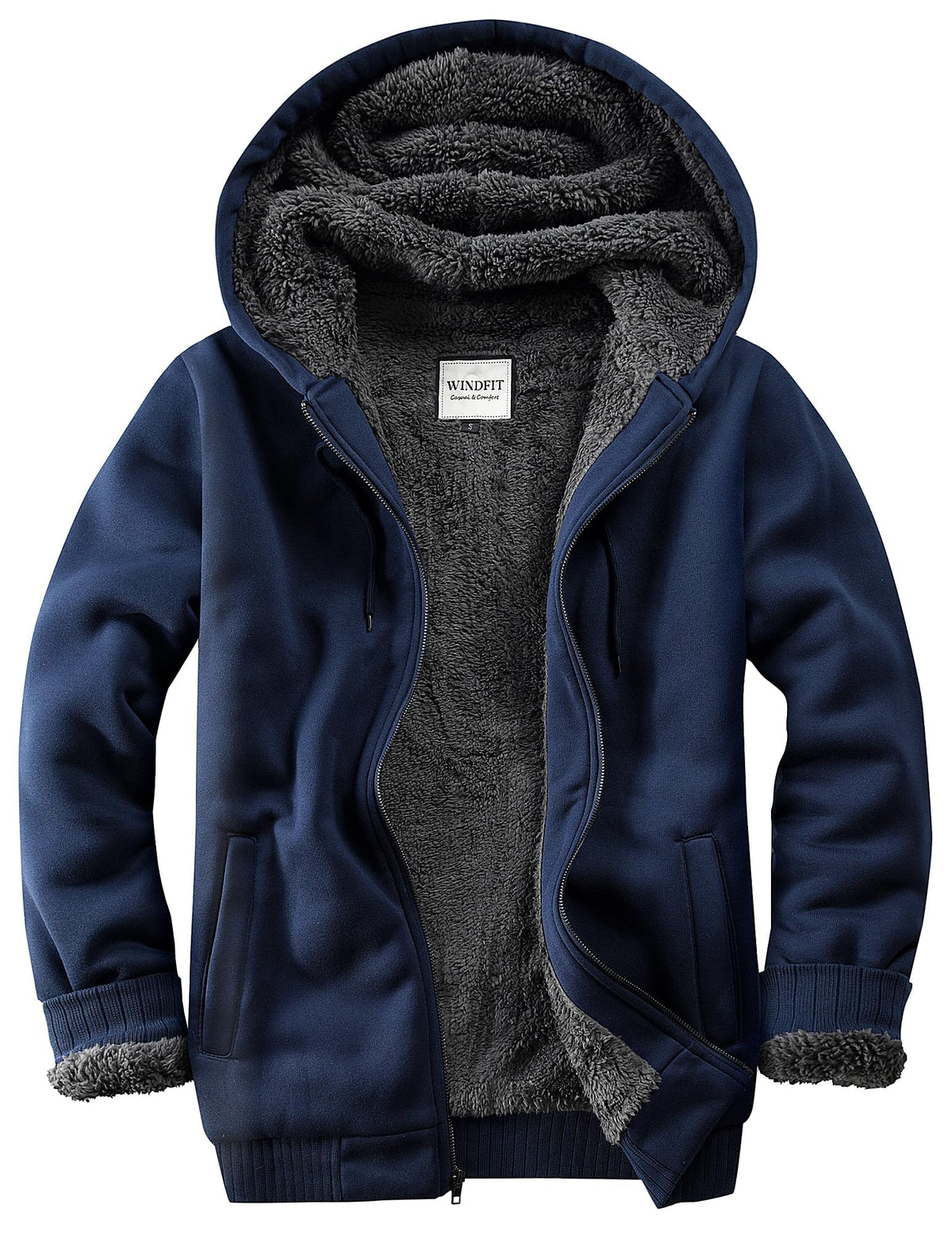 WINDFIT Men Sherpa Jacket Heavyweight Zip Hoodie Fleece Hooded