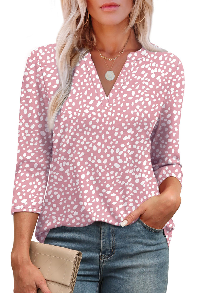 OFEEFAN 3/4 Length Sleeve Womens Tops V Neck Tunic Shirts Loose Curved Hem Blouses Dressy Casual S-3XL-82